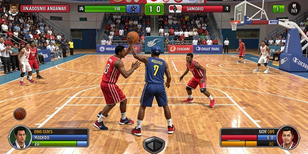 Screenshot menampilkan karakter utama dengan latar belakang penuh warna.